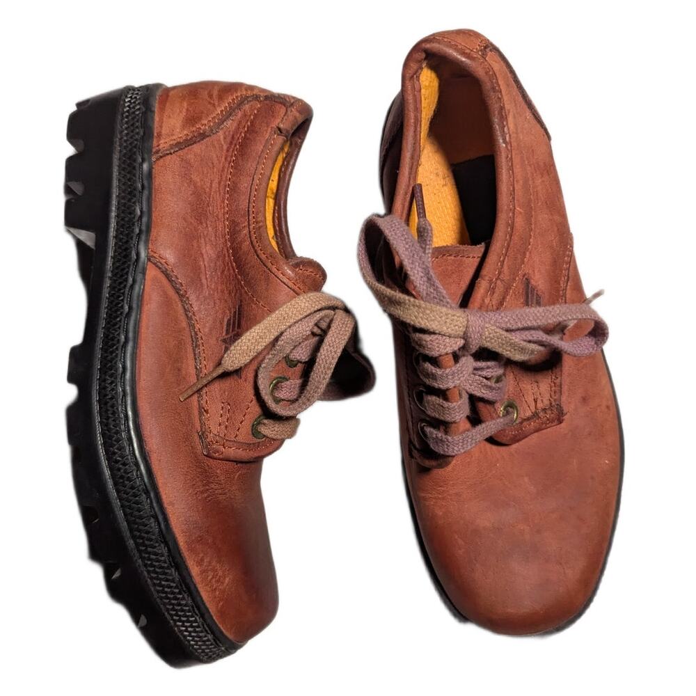 Vtg 1990s American Eagle Light Red Leather Chunky Lace Up Oxford Flats Sz 6.5